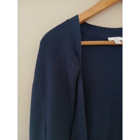J. Jill Open Front Cardigan Size XL Blue Cotton Thin Knit Closet Staple - Picture 3 of 12